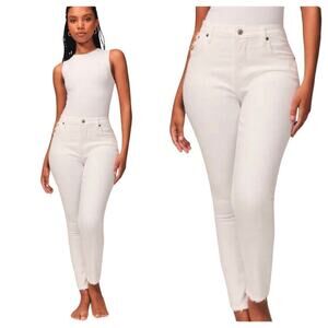 Abercrombie & Fitch Jeans Skinny High Rise Denim Pants Raw Hem Distressed White